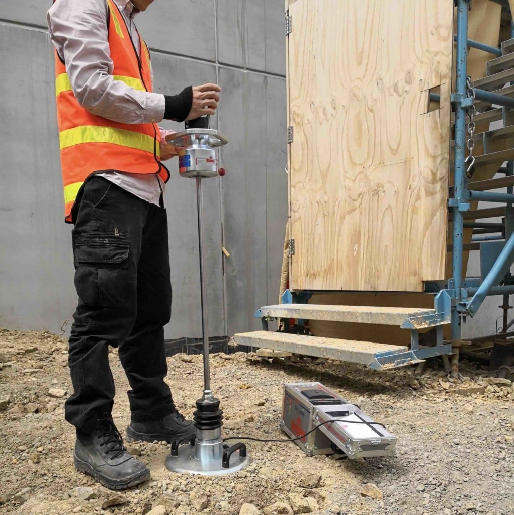 Light Weight deflectometer Zorn assessing bearing capacity for crane pads