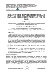 Relationship between Field CBR and Dynamic Deflection Modulus for Black Cotton Soil – Landge, Gupta, Patni & Shahare – Visvesvaraya National Institute of Technology, India – IJCIET Vol8, Issue 3, March 2017