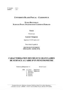 CARACTERISATION DES MILEUX GRANULAIRES DE SURFACE A L'AIDE D'UN PENETROMETRE Chaigneau - 2001