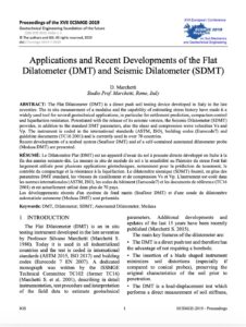 Applications and Recent Developments of the Flat Dilatometer (DMT) and Seismic Dilatometer (SDMT) D. Marchetti ECSMGE Reykjavik 2019