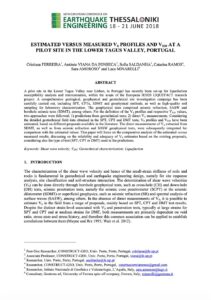 Estimated Versus Measured Vs Profiles and V30 at a pilot site in the Lower Tagus Valley, Portugal C Ferreira, A Fonesca, C Ramos, S Amoroso & L Minarelli Euarthquake Engineering Thessaloniki 2018